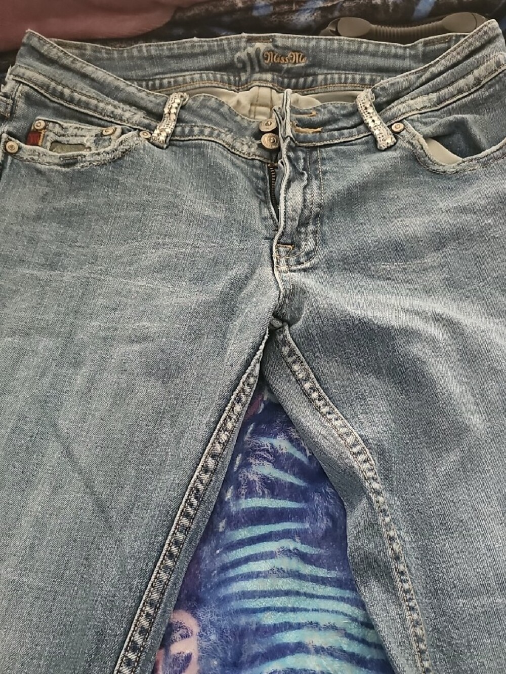 Miss Me Light Blue Distressed Boot Cut Jeans with Embellished Back Pockets - Picture 2 of 8